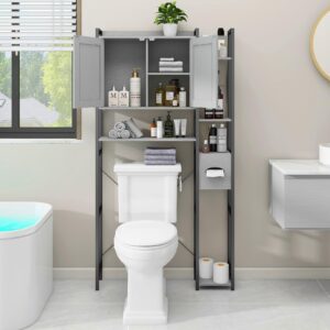 Befrases Grey Cabinet, Over The Toilet Storage Cabinet with 2 Doors, Multi Layer Shelves, Bathroom Laundry Room Small Spaces