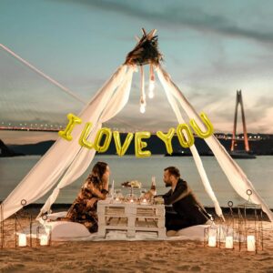 TONIFUL 16 Inch I Love You Balloons Valentine’s Day Decoration Letter Foil Balloons - Perfect for Romantic Valentine's Day Wedding Bridal Shower Anniversary Engagement Party Supplies（Gold）