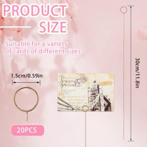 Amabro 20 Pcs Floral Card Holder, Photo Clip Stick Metal Flower Place Card Holder Gold Ring Loop Clips for Gift Memo Wedding Flower Arrangements Party Birthday Cake (Round)