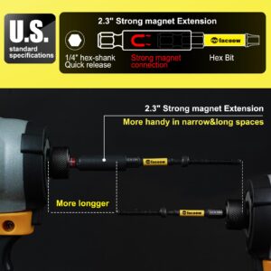 Facoow Hex Bit Set, S2 Alloy Steel Allen Wrench Drill Bit Set with Magnetic Tips, 1/4 Hex-shank 2" Impact Allen Key Bits Set with 2.3" Hex Extension, Precision CNC Machining, 20+1 Pack(Metric&SAE)