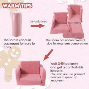 Furnishh Kids Sofa Couch Fold Out, Baby Toddler Comfy Soft Chair for Boys Girls, Flip Out Foldable Children 2 in 1 Convertible Sofa to Lounger, Folding Child Sleeper for Playroom, Pink