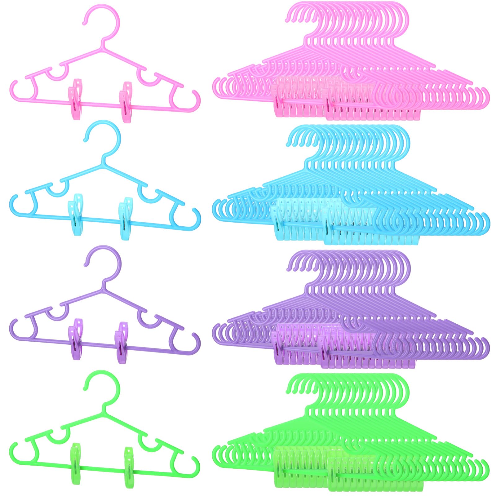 Wenqik 60 Pack Baby Hangers Plastic Kids Hanger with 120 Pcs Adjustable Clips Space Saving Toddler Clothes Hangers for Children Infant Nursery Closet Pants Coat Skirts, 10.6 x 5.9 Inch, Multicolor