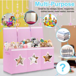 Xmasorme Extra Large Toy Box Chest, Toy Storage Organizer Bins with Transparent Windows, Foldable Storage Box for Kids,Boys,Girls,Toddler,Nursery Room,Playroom(Light Pink Star)