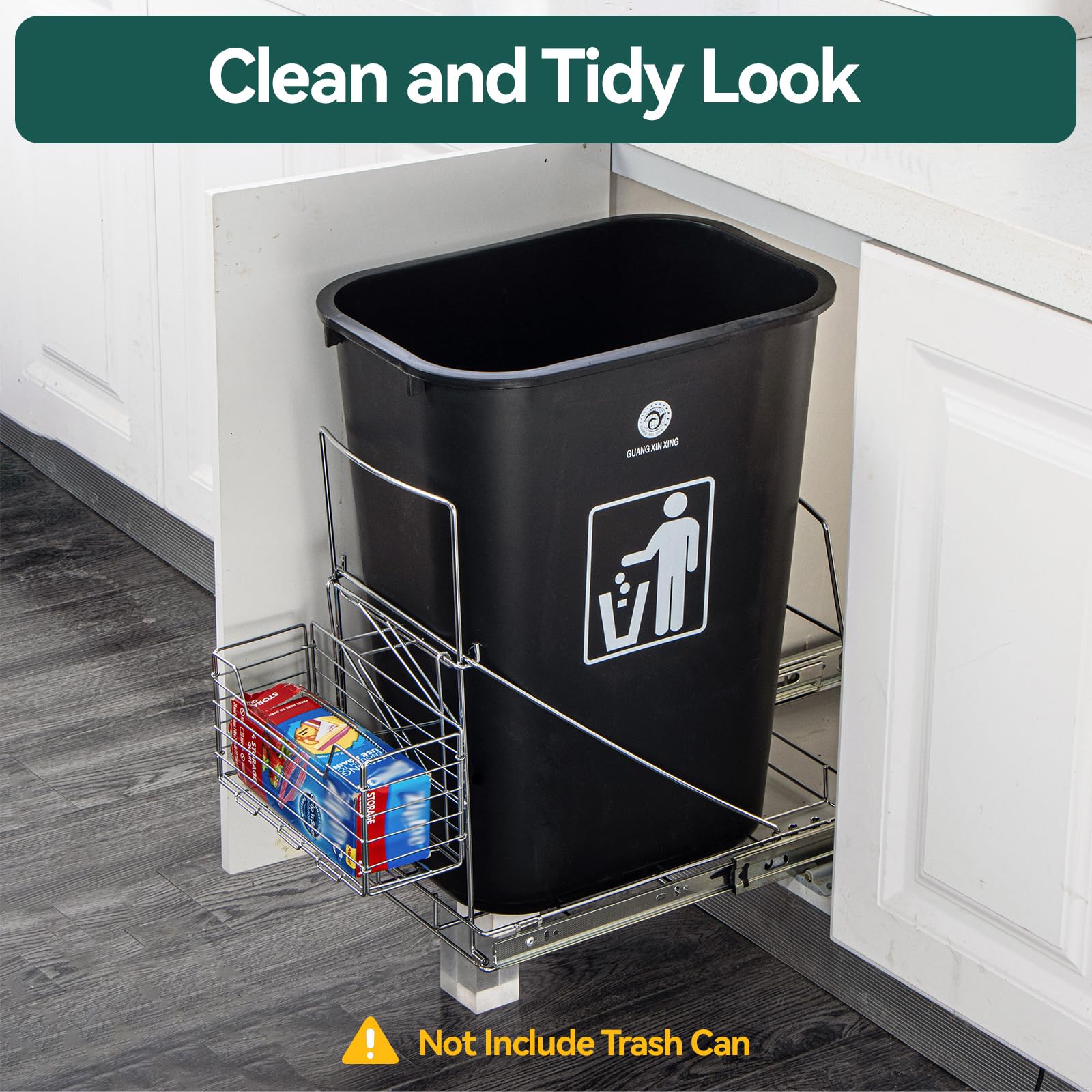 Pull Out Trash Can Under Cabinet,Adjustable Under Sink Trash Can Pull Out Kit with Removable Basket,Slide Roll Out Kitchen Trash Can Rack,Fit for Most 7-11 Gallon Garbage Can (Trash Can Not Included)