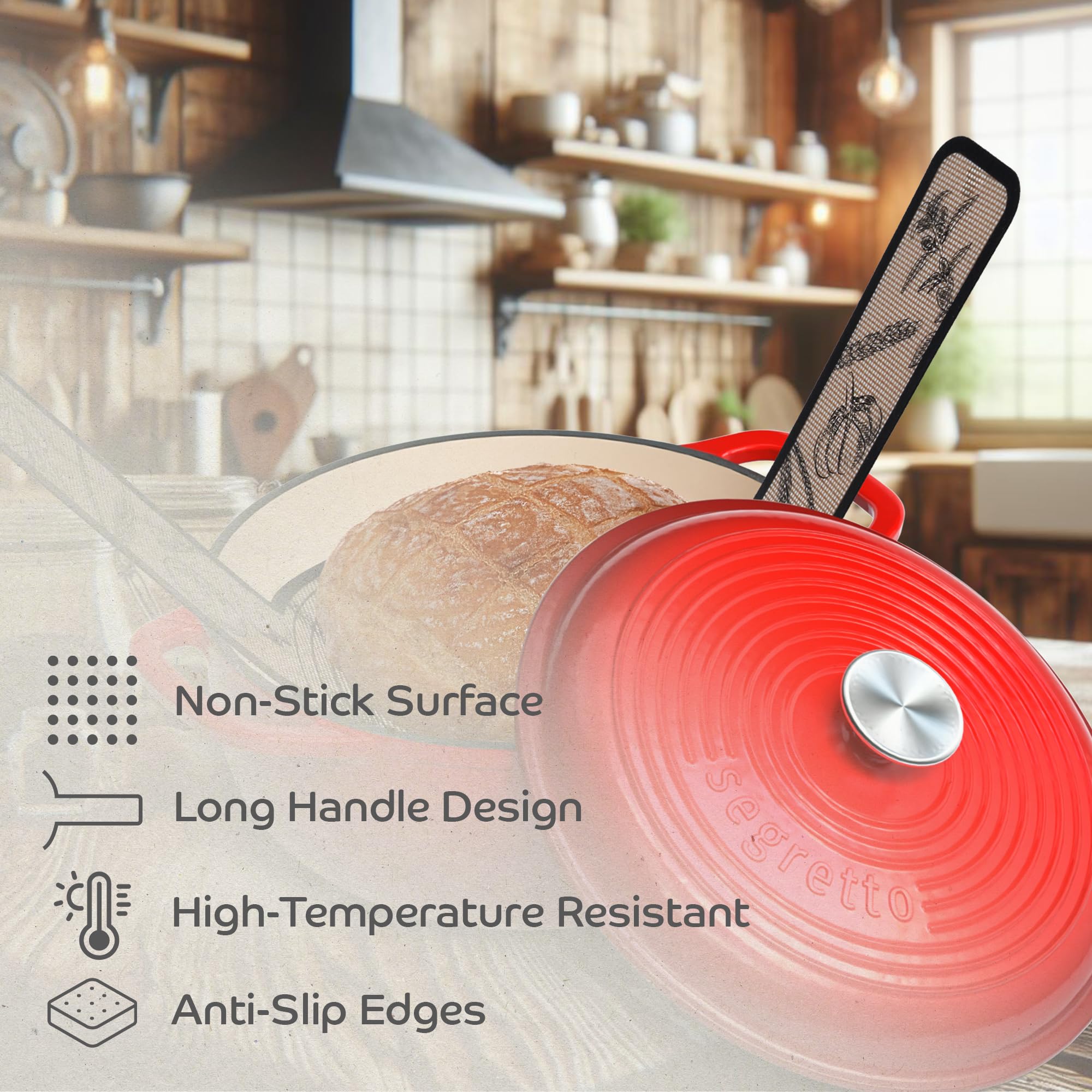 Silicone Bread Sling 2-Pack Bread Sling Dutch Oven Silicone 500 Degrees Sourdough Silicone Bread Sling Dutch Oven Silicone, Silicone Bread Mat for Dutch Oven for Sourdough Bread by Segretto Cookware