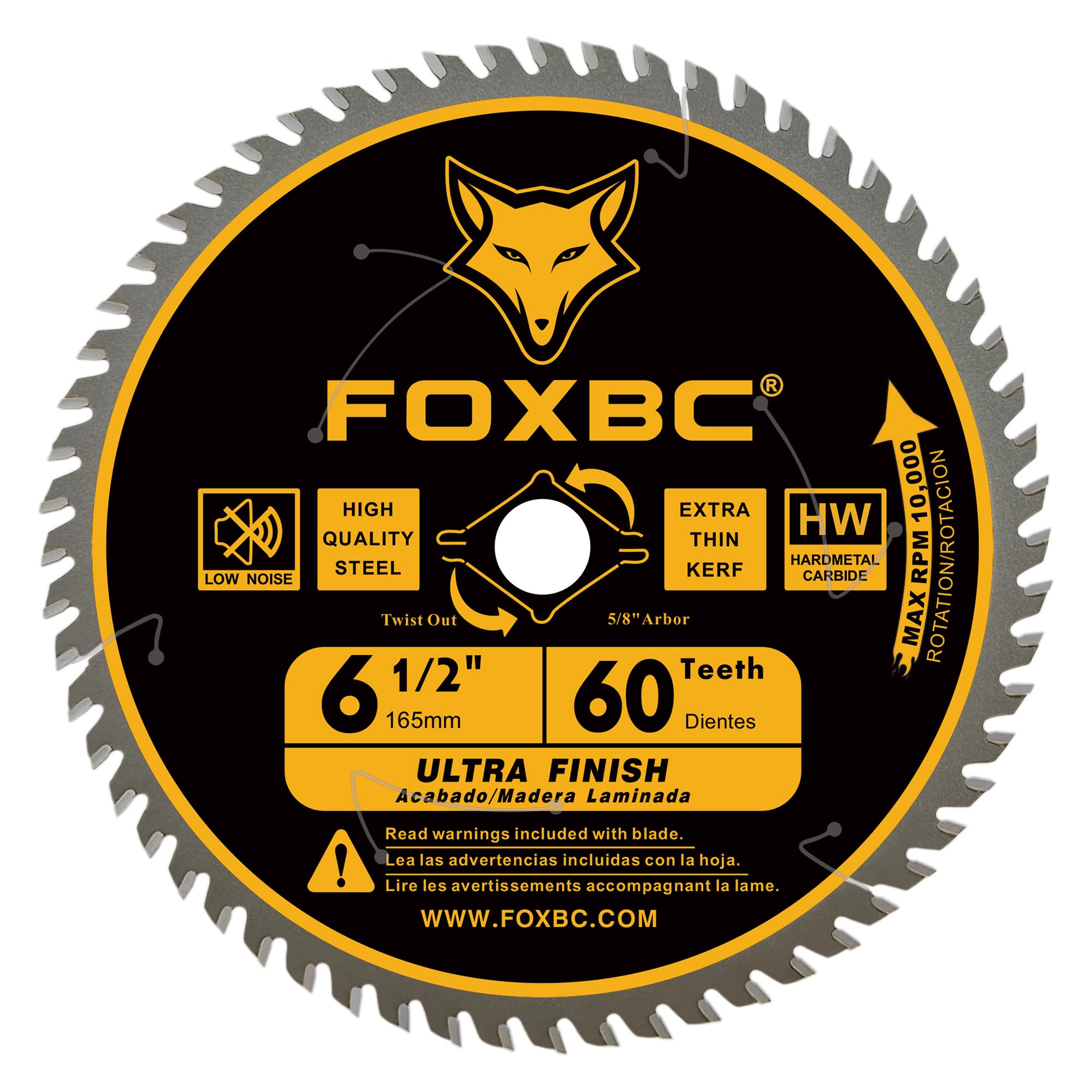 FOXBC 6-1/2 inch Circular Saw Blade Ultra Fine Finish 60-Tooth for Wood Cutting, Thin-Kerf with 5/8" Arbor