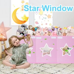 Xmasorme Extra Large Toy Box Chest, Toy Storage Organizer Bins with Transparent Windows, Foldable Storage Box for Kids,Boys,Girls,Toddler,Nursery Room,Playroom(Light Pink Star)