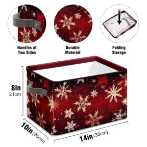 HANGNOW Elegant Red Snowflake Storage Bin Holiday Themed Organizer Spacious Seasonal Decoration Box Collapsible Basket with Handles Festive Home Decor Container Perfect for Gift Wrapping 10x14x8in