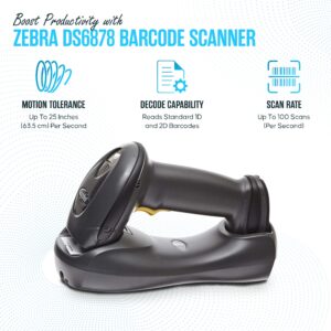 DS6878 Zebra/Motorola Symbol Barcode Scanner Bundle - 1 Year Warranty - with USB Cable, Spare Battery & Microfiber Cleaning Cloth (Renewed)