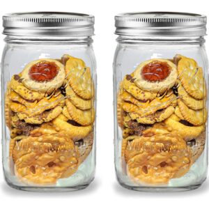 (2 Pack) - Ball Wide Mouth 32-Ounces Quart Mason Jars With Airtight lids and Bands - Clear Glass Mason Jars For Storage, Canning, Overnight Oats, Cold Brew Coffee + M.E.M Rubber Jar Opener Included