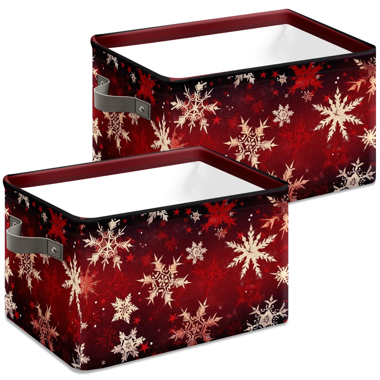 HANGNOW Elegant Red Snowflake Storage Bin Holiday Themed Organizer Spacious Seasonal Decoration Box Collapsible Basket with Handles Festive Home Decor Container Perfect for Gift Wrapping 10x14x8in