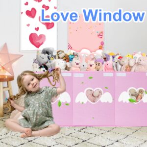 Xmasorme Extra Large Toy Box Chest, Toy Storage Organizer Bins with Transparent Windows, Foldable Storage Box for Kids,Boys,Girls,Toddler,Nursery Room,Playroom(Pink Heart)