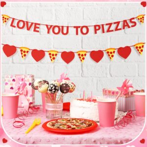 Hoolerry 2 Pcs Valentine's Day Love You to Pizzas Banner Pizza Heart Garland Pizza Party Decorations Supplies for Anniversary Wedding Baby Bridal Shower