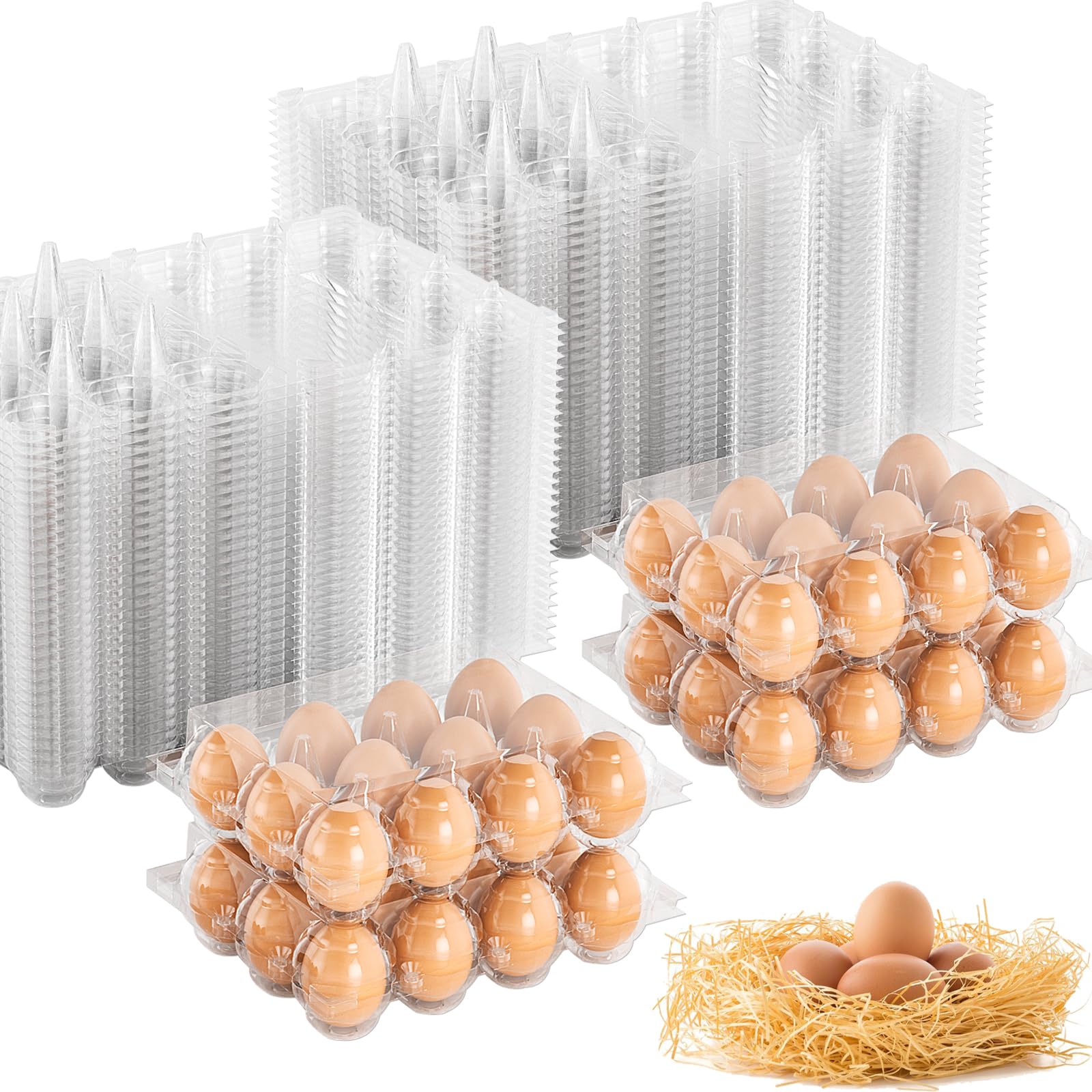 100 Pack Egg Cartons Cheap Bulk 12 Count Clear Plastic Egg Containers for Chicken Eggs, Reusable Egg Holder for Home Ranch Farm Commercial Market Display, Plastic Egg Packaging for Craft Projects