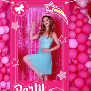 Pink Girls Birthday Decorations Hot Pink Photo Booth Props Princess Doll Theme Decor Let's Go Bachelorette Party Decoration for Girls Birthday Bridal Shower Pink Party Supplie 39.37 x 75in