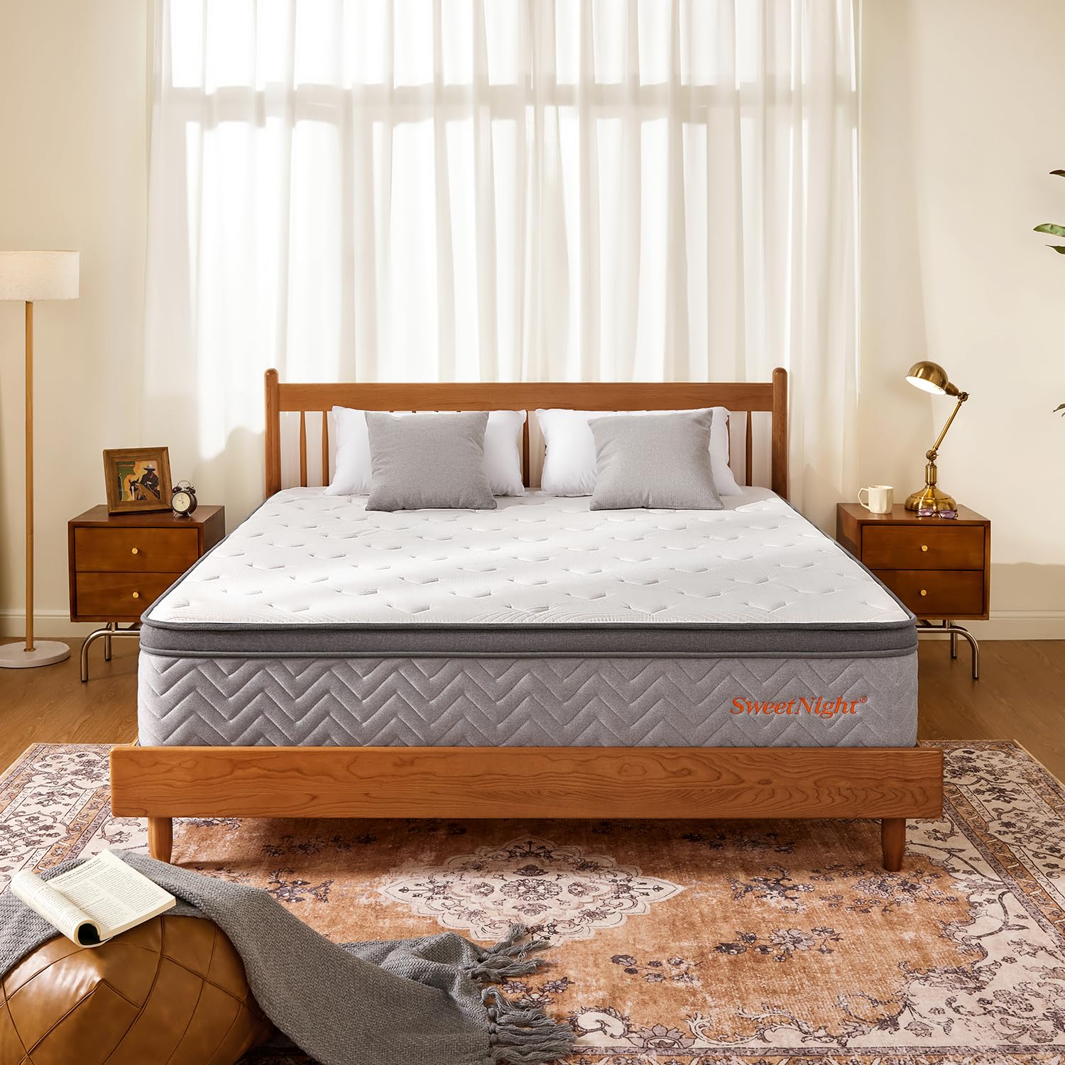 Sweetnight Twin XL Mattress,12 Inch Hybrid Mattress with Individual Pocketed Coils for Pressure Relief & Motion Isolation, Nimbus