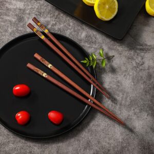 Wooden Chopsticks, 5 Pair Wooden Chopsticks Red Sandalwood Grooved Pattern Reusable Chop Sticks