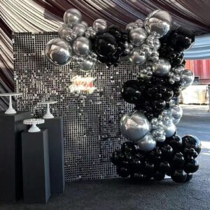 Black and Silver Balloons, 67pcs 12 Inch Metallic Chrome Silver and Black Balloons for Birthday, Baby Shower, Wedding, and Engagement Party Decoration