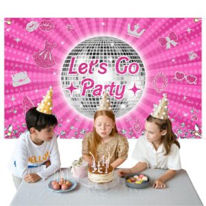 Avezano Let's Go Party Banner Princess Theme Birthday Backdrop Hot Pink Bridal Shower Bachelorette Background for Girls Women Disco Birthday Party Supplies Banner 70.8x43.3