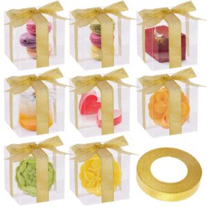 vgoodall 25pcs clear favor boxes with ribbon, 2inch transparent cube pet boxes small gift boxes for wedding, bridal shower, baby shower, christmas party