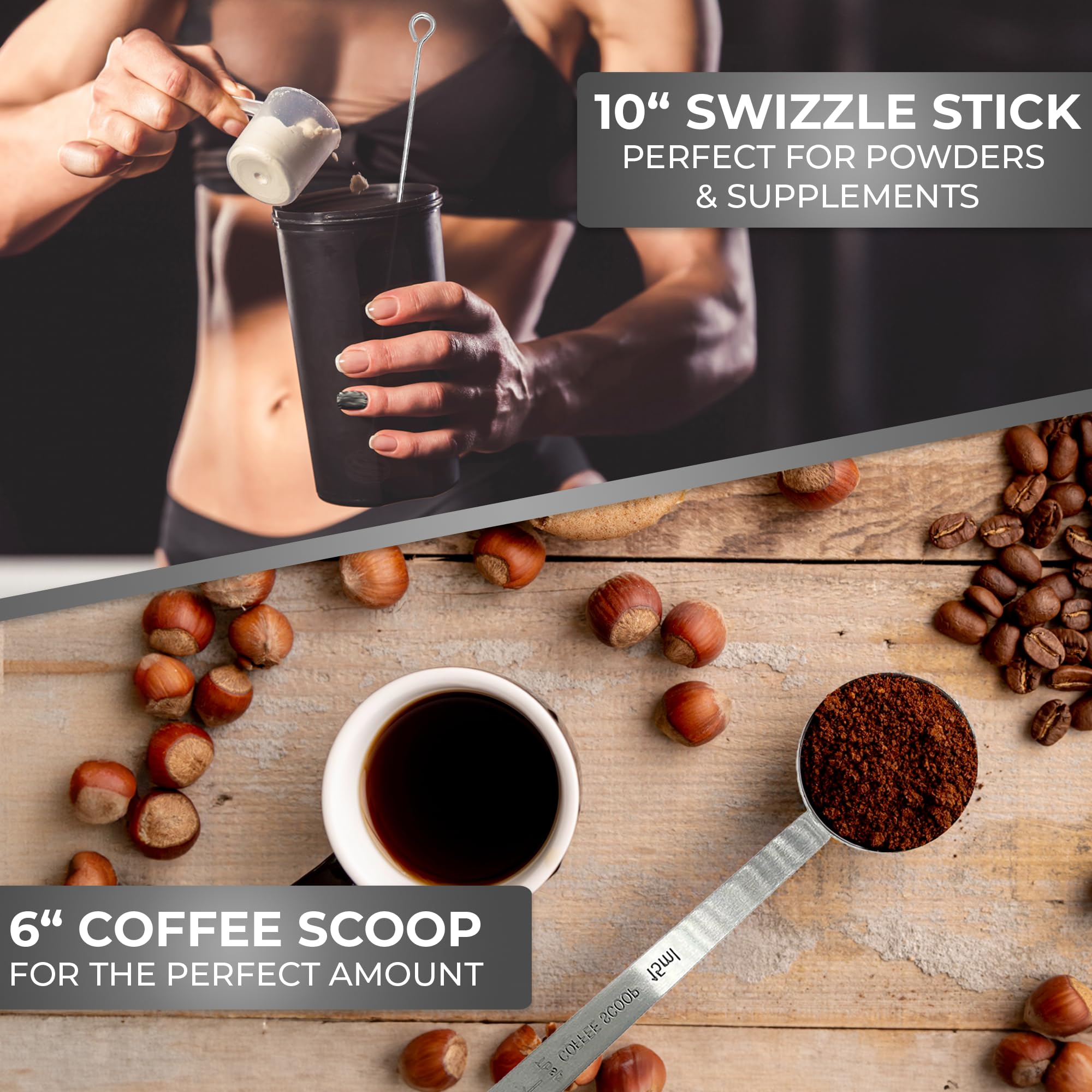 Stainless Steel Coffee Spoons - Beverage Mixing Spoons - Includes Long Iced Tea Stirring Spoon, Small Cocktail Stirrer, Blender Ball Swivel Stick, Coffee Scoop & Bag