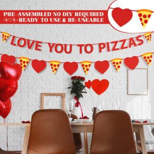 Hoolerry 2 Pcs Valentine's Day Love You to Pizzas Banner Pizza Heart Garland Pizza Party Decorations Supplies for Anniversary Wedding Baby Bridal Shower