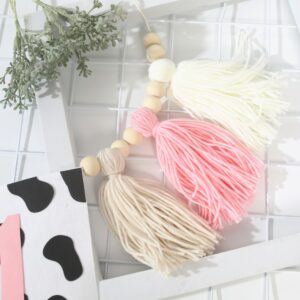 Holy Cow 1st Tassels Banner Birthday Decorations Girl - First Highchair Tassels Banner, High Chair Tassels Wood Beads Garland Party Supplies, Pink Black White, Photo Props, Handmade