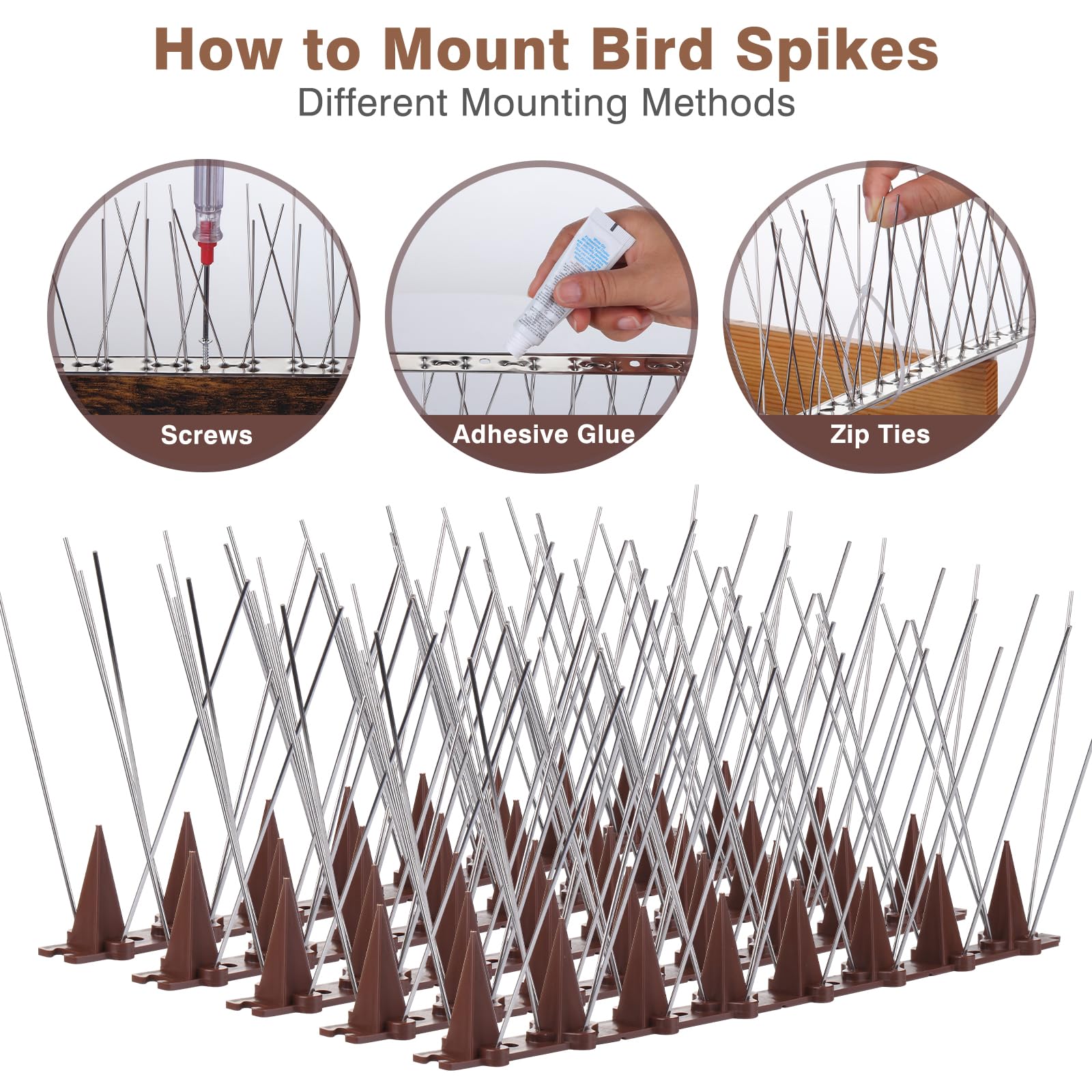 Aeibxiy Bird Spikes, 5 Pack Bird Deterrent Spikes for Outdoor, Plastic Bird Spike for Small Bird Cat Squirrel, Pigeon Spikes for Fence Roof and Wall