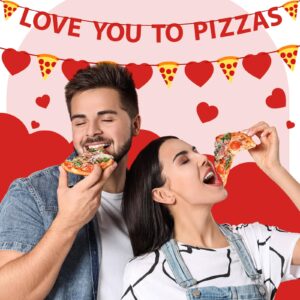 Hoolerry 2 Pcs Valentine's Day Love You to Pizzas Banner Pizza Heart Garland Pizza Party Decorations Supplies for Anniversary Wedding Baby Bridal Shower