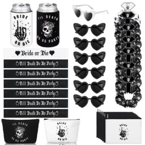 domensi 35 pcs bride or die bachelorette party decorations till death do us party gifts including hair scrunchies heart sunglasses sash makeup bag beer can cooler sleeves for wedding supplies gift