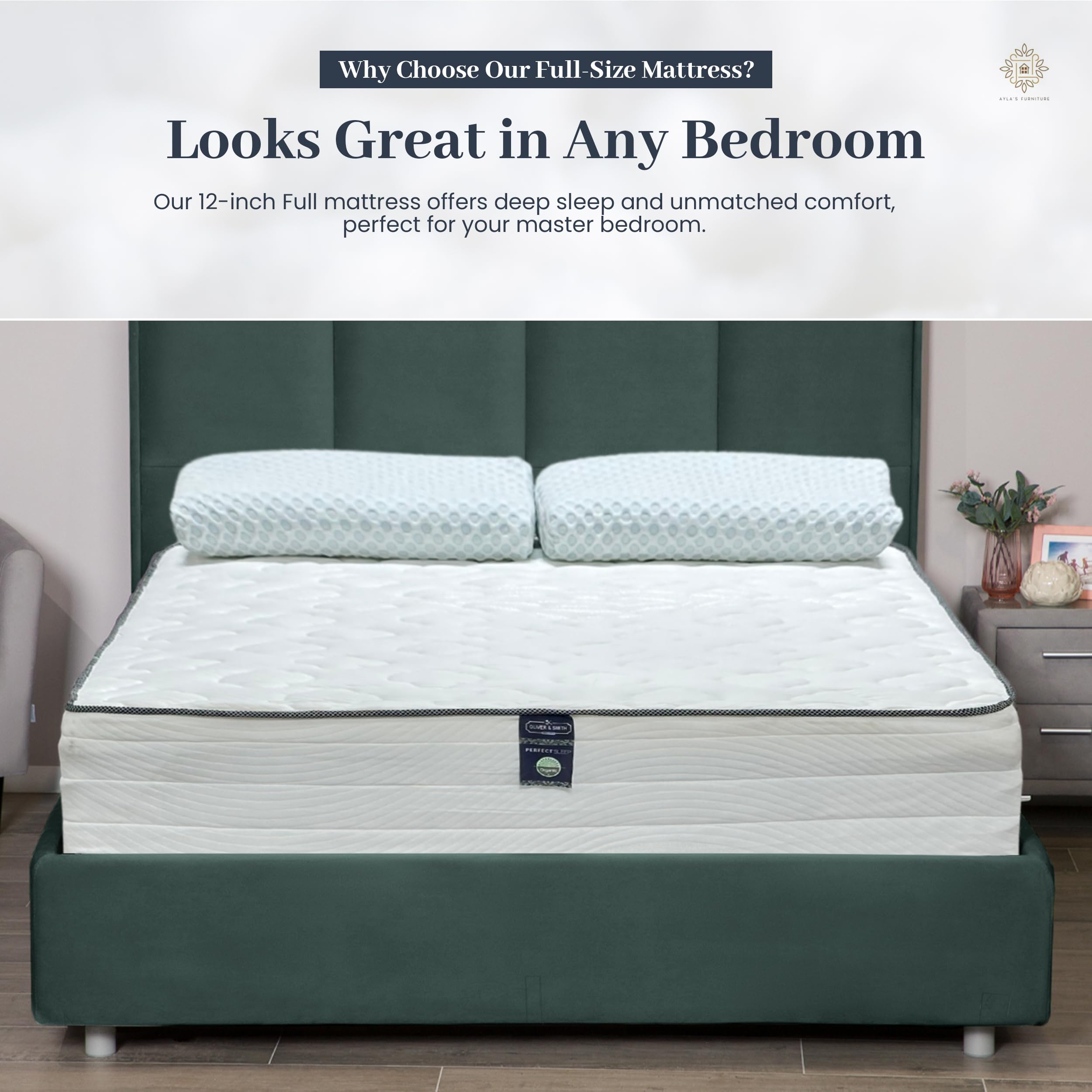 Aylas Furniture Full Size Mattress - 12 Inch Cool Memory Foam & Spring Hybrid Mattress with Breathable Cover - Tight Top - Rolled in a Box by Oliver & Smith