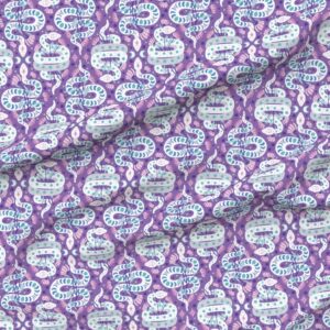 Spoonflower Fabric - Flowers Snakes Stars Floral Purple Damask Reptile Printed on Petal Signature Cotton Fabric Fat Quarter - Sewing Quilting Apparel Crafts Decor