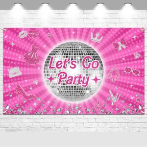 avezano let's go party banner princess theme birthday backdrop hot pink bridal shower bachelorette background for girls women disco birthday party supplies banner 70.8x43.3