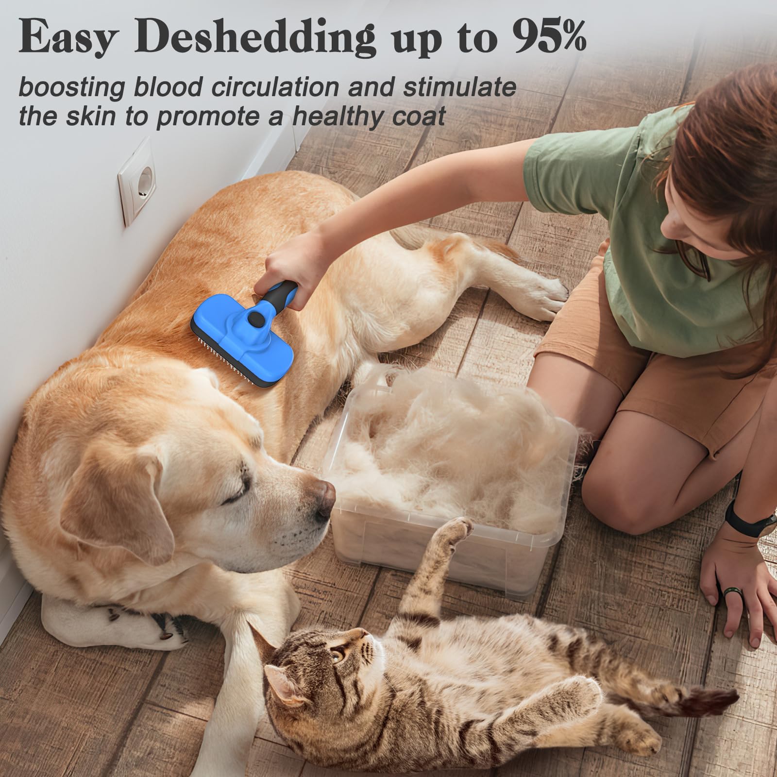 Swihauk Self Cleaning Slicker Brush - Skin Friendly Deshedding Grooming Tool for Dogs & Cats, Suitable for Shedding & Haired Pets, with Pet Supplies Accessories, Blue