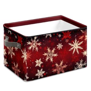 HANGNOW Elegant Red Snowflake Storage Bin Holiday Themed Organizer Spacious Seasonal Decoration Box Collapsible Basket with Handles Festive Home Decor Container Perfect for Gift Wrapping 10x14x8in