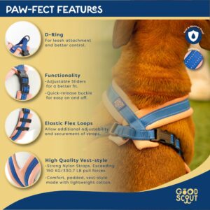 Good Scout Dog Harness Large Sized Dog, Heavy Duty Padded Dog Vest Harness, Durable Dog Body Harness, Adjustable for a Comfortable & Safe Fit, D-Ring for Quick Leash Attachment, Blue/Blush