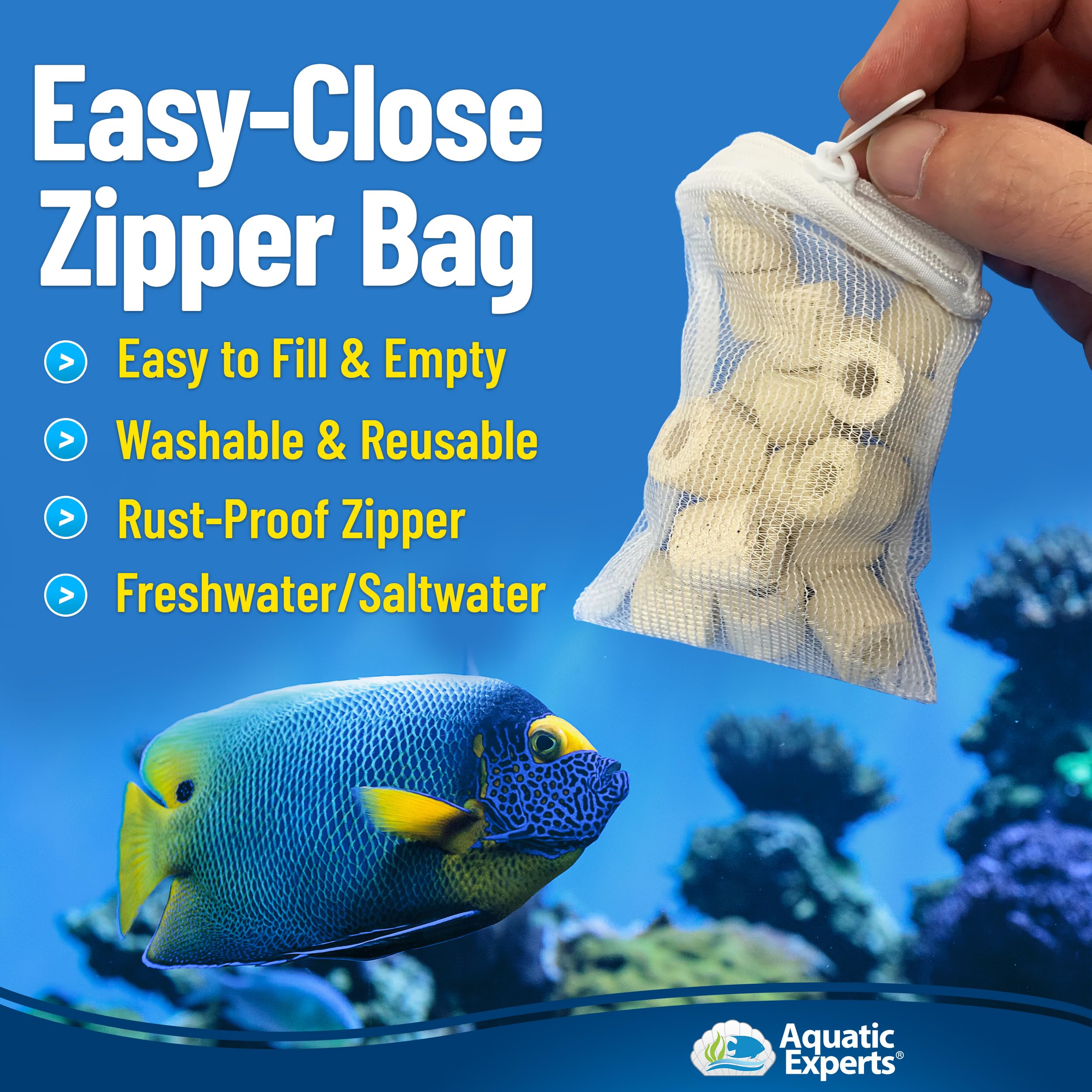 Aquatic Experts High Flow Filter Media Bag - Durable Filter Bags for Fish Tank, Secure Aquarium Media Bag with Drawstring, Media Bags for Aquarium and Pond, High Flow (Zipper), 3” x 4” – 4 Pack