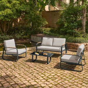 east oak 4-piece patio furniture set, outdoor patio set, 4.7inch removable & washable deep seating cushion, 2024 upgrade outside conversation sets, dark grey & griege