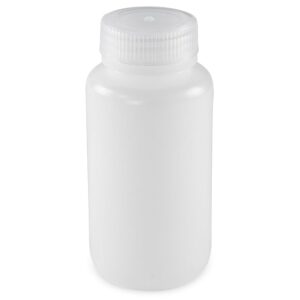 globe scientific, diamond essentials bottle, wide mouth, round, hdpe with pp closure, 250ml, bulk packed with bottles and caps bagged separately, 250/case, 7510250bks