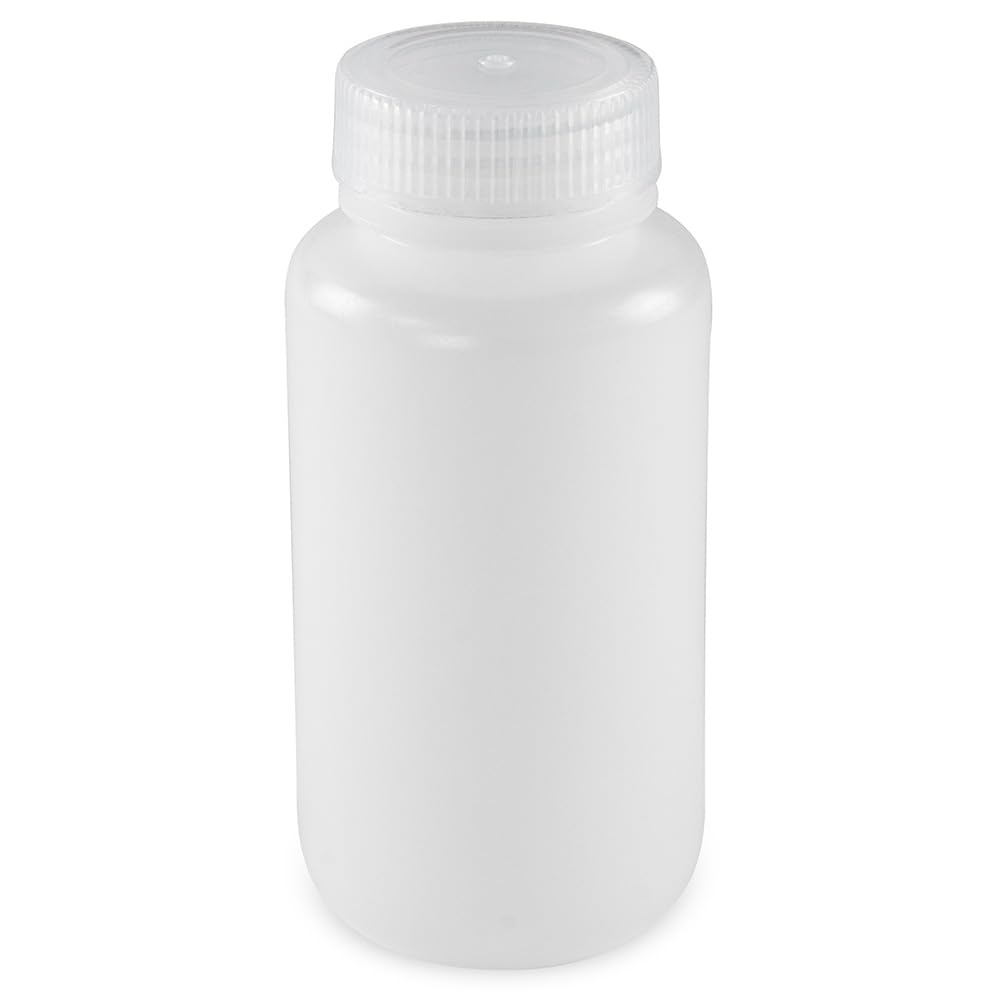 Globe Scientific, Diamond Essentials Bottle, Wide Mouth, Round, HDPE with PP Closure, 250mL, Bulk Packed with Bottles and Caps Bagged Separately, 250/Case, 7510250BKS