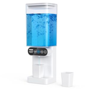 automatic mouthwash dispenser for bathroom-24.6floz 3 adjustable dispensing levels mouthwash dispenser for bathroom accessories with magnetic cups & organizer, for both all age groups oral care, white