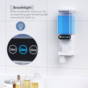 Automatic Mouthwash Dispenser for Bathroom-24.6FlOz 3 Adjustable Dispensing Levels MouthWash Dispenser for Bathroom Accessories with Magnetic Cups & Organizer, for Both All Age Groups Oral Care, White