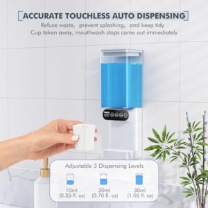 Automatic Mouthwash Dispenser for Bathroom-24.6FlOz 3 Adjustable Dispensing Levels MouthWash Dispenser for Bathroom Accessories with Magnetic Cups & Organizer, for Both All Age Groups Oral Care, White