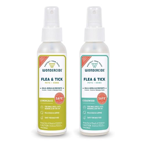 Wondercide - Flea, Tick and Mosquito Spray for Dogs, Cats, and Home - Flea and Tick Killer, Control, Prevention, Treatment - with Natural Essential Oils - 4 oz Lemongrass & Cedarwood 2-Pack