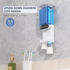 Automatic Mouthwash Dispenser for Bathroom-24.6FlOz 3 Adjustable Dispensing Levels MouthWash Dispenser for Bathroom Accessories with Magnetic Cups & Organizer, for Both All Age Groups Oral Care, White