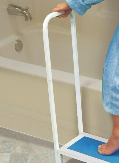 Bath Step with Handle- Step Stool with Handrail Nonslip Bath Shower Kitchen Supports Up to 500lbs Heavy Duty Step Stool