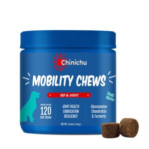 chinichu mobility bites dog joint supplement - hip and joint chews for dogs - pet products with glucosamine, chondroitin, & msm + vitamins c and e for dog joint relief - duck flavor – 120 count