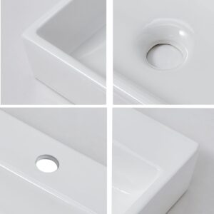 VCCUCINE Contemporary 21"x14" Porcelain Ceramic Wall Mounted Bathroom Vessel Sink,Modern White Floating or Countertop Rectangle Lavatory Art Basin with Faucet Hole Vanity Sink