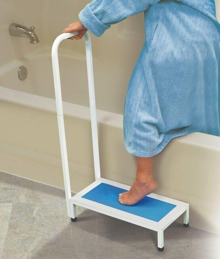 Bath Step with Handle- Step Stool with Handrail Nonslip Bath Shower Kitchen Supports Up to 500lbs Heavy Duty Step Stool