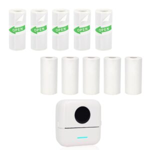 10pcs mini printer paper, 57 x 25 mm 5 rolls self adhesive thermal paper printable sticker paper and 5 rolls white printing paper for pocket thermal printer